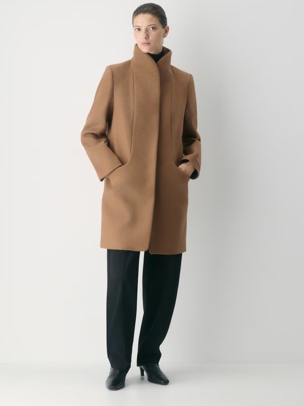 Wilfred Camel Stand-Collar Wool-Blend Pea Coat